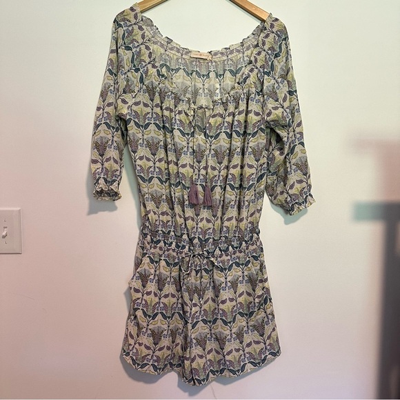 TORY BURCH silk purple Pompei Floral Mosaic Print Smocked waist Romper - Picture 4 of 13